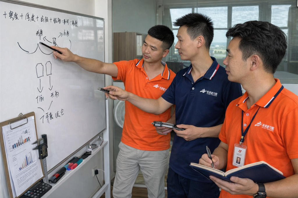 bandsaw blade engineering team discussing tooth geometry cutting solutions wokeli manufacturer china